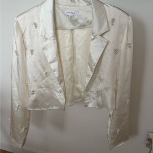 Bridal Cream Pearl-Embellished Women's cropped blazer